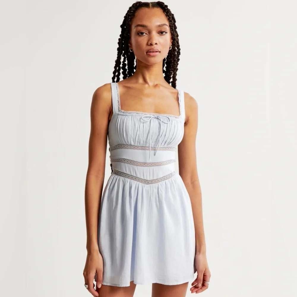 Abercrombie & Fitch Light Blue Corset Romper Mini Dress XL Country Milkmaid